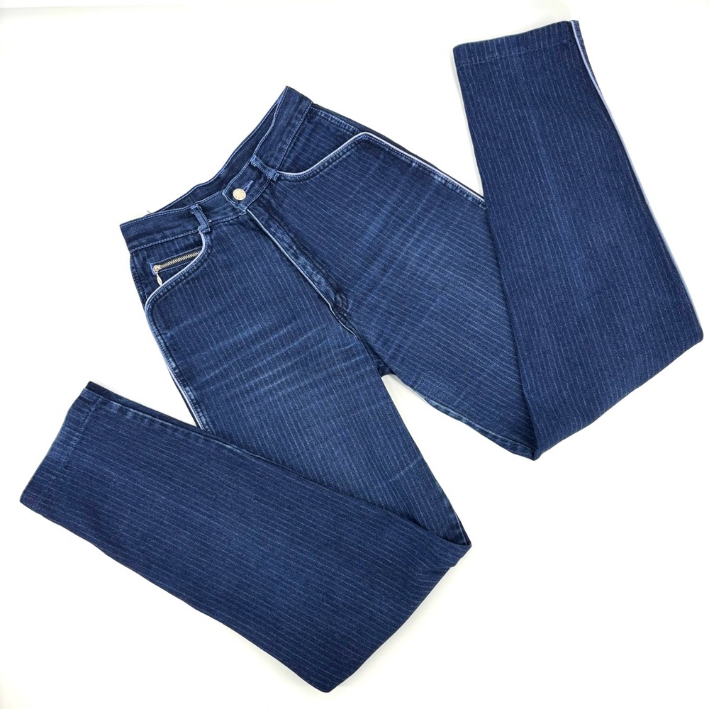 Pentimento by Brittania Vintage 70s/80s High Waisted Pinstriped Piped Jeans, 9